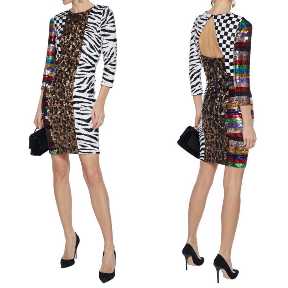 Alice And Olivia Jae Multi Sequin Patchwork Keyho… - image 4